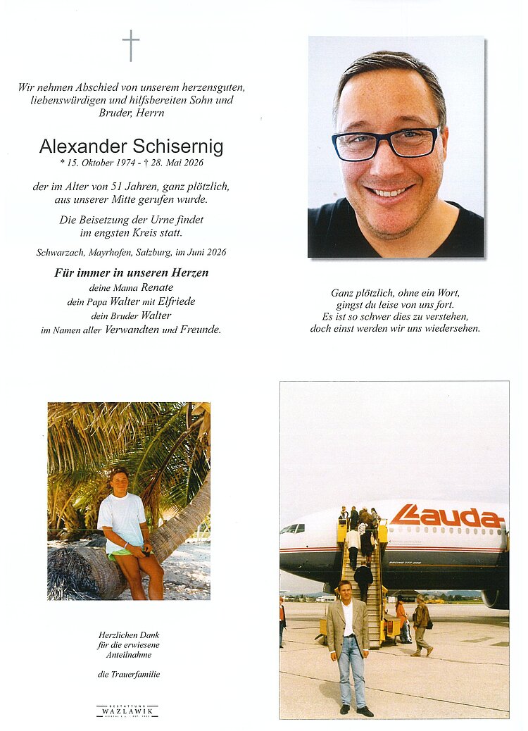 Parte von Alexander Schisernig † 28.05.2026