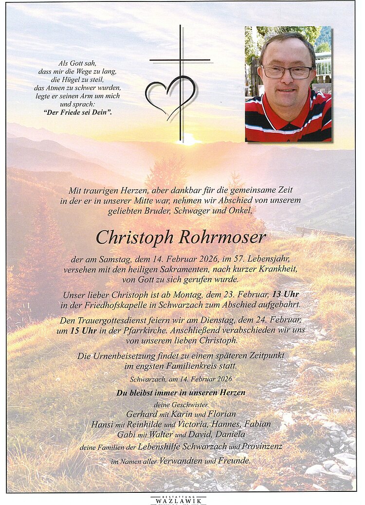 Parte von Christoph Rohrmoser † 14.02.2026