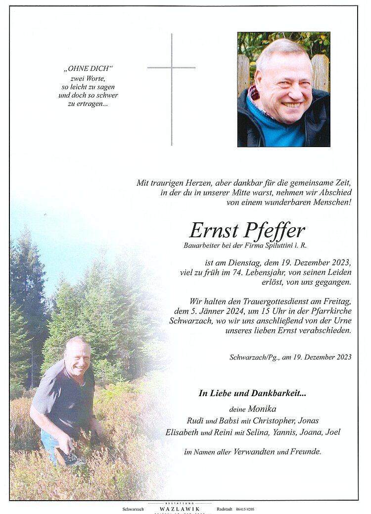 Parte von Ernst Pfeffer † 19.12.2023