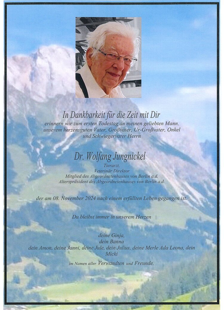 Parte von Dr. Wolfgang Jungnickel † 08.11.2024