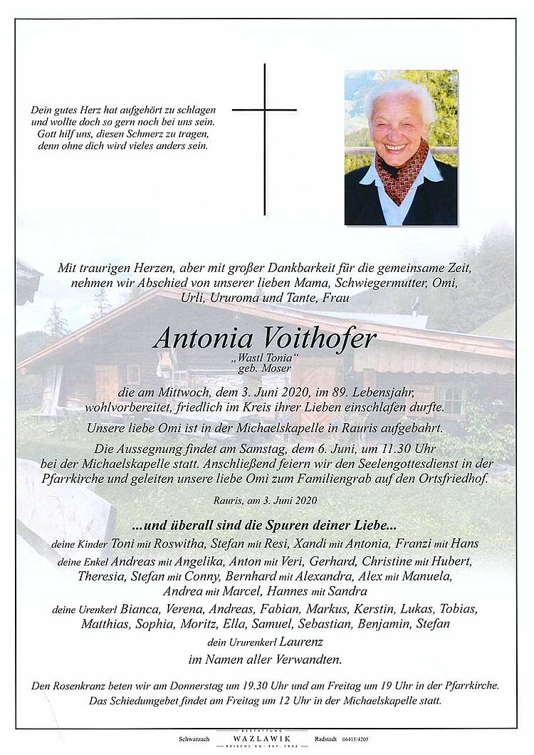 Parte von Antonia Voithofer † 03.06.2020