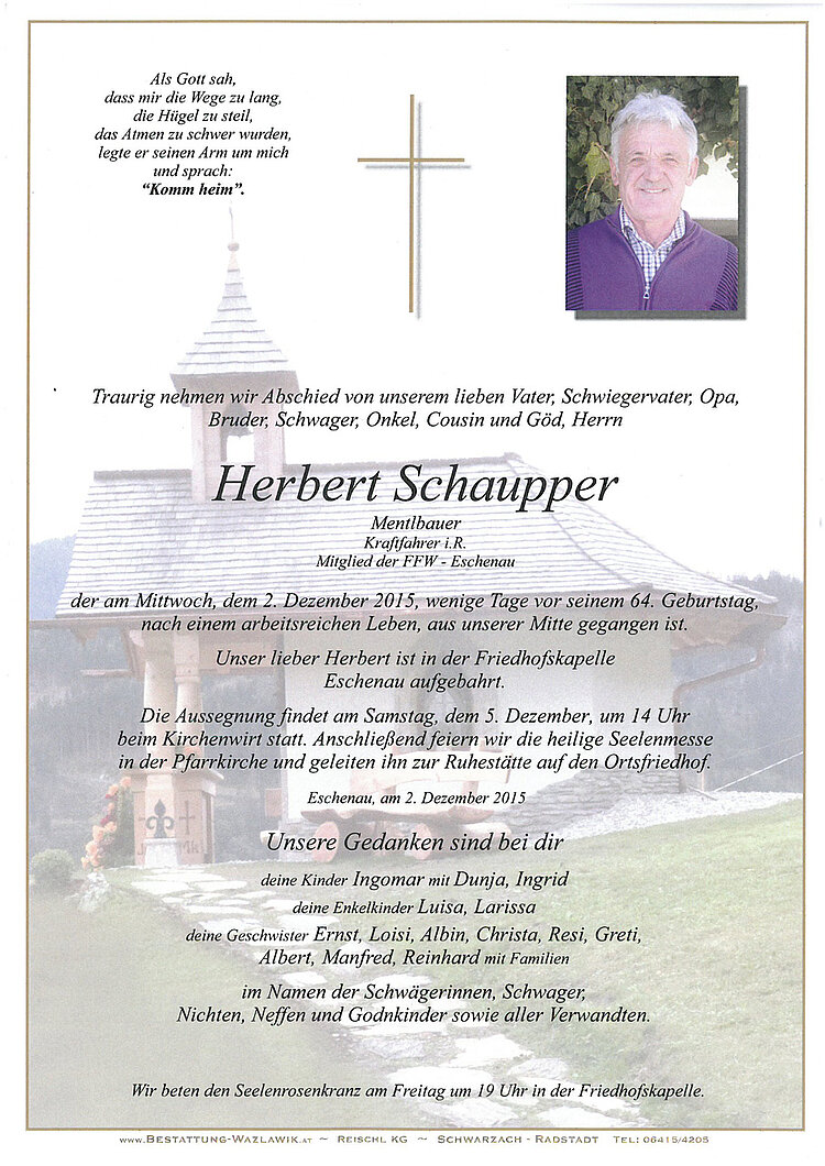 Parte von Herbert Schaupper † 02.12.2015