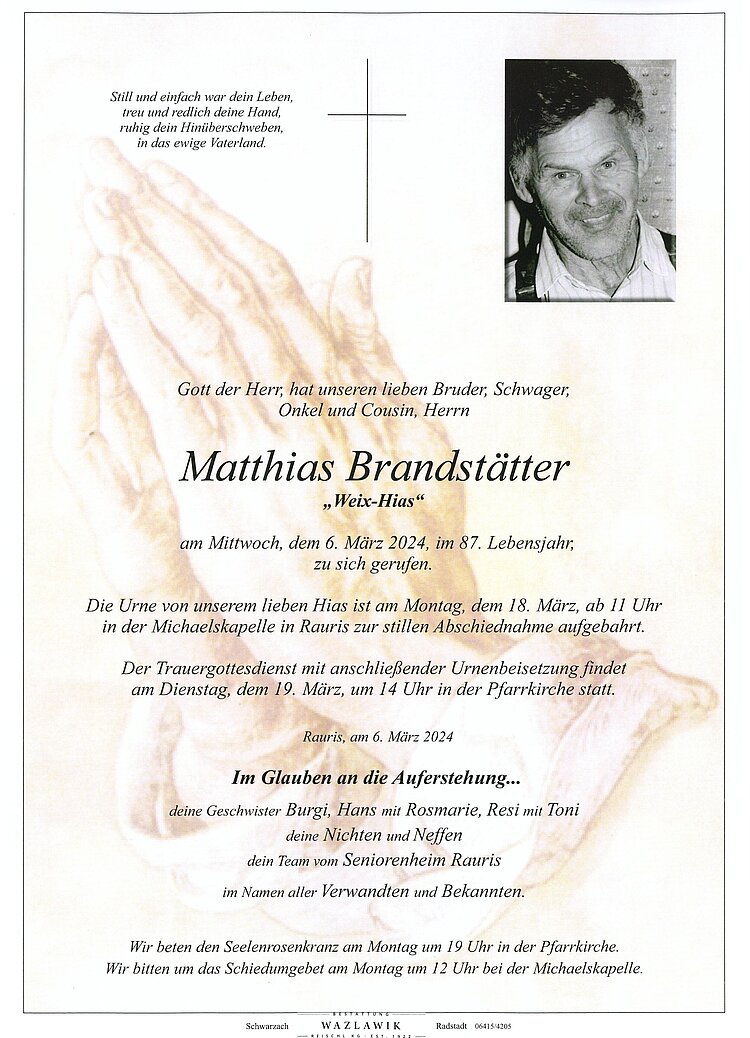 Parte von Matthias Brandstätter † 06.03.2024