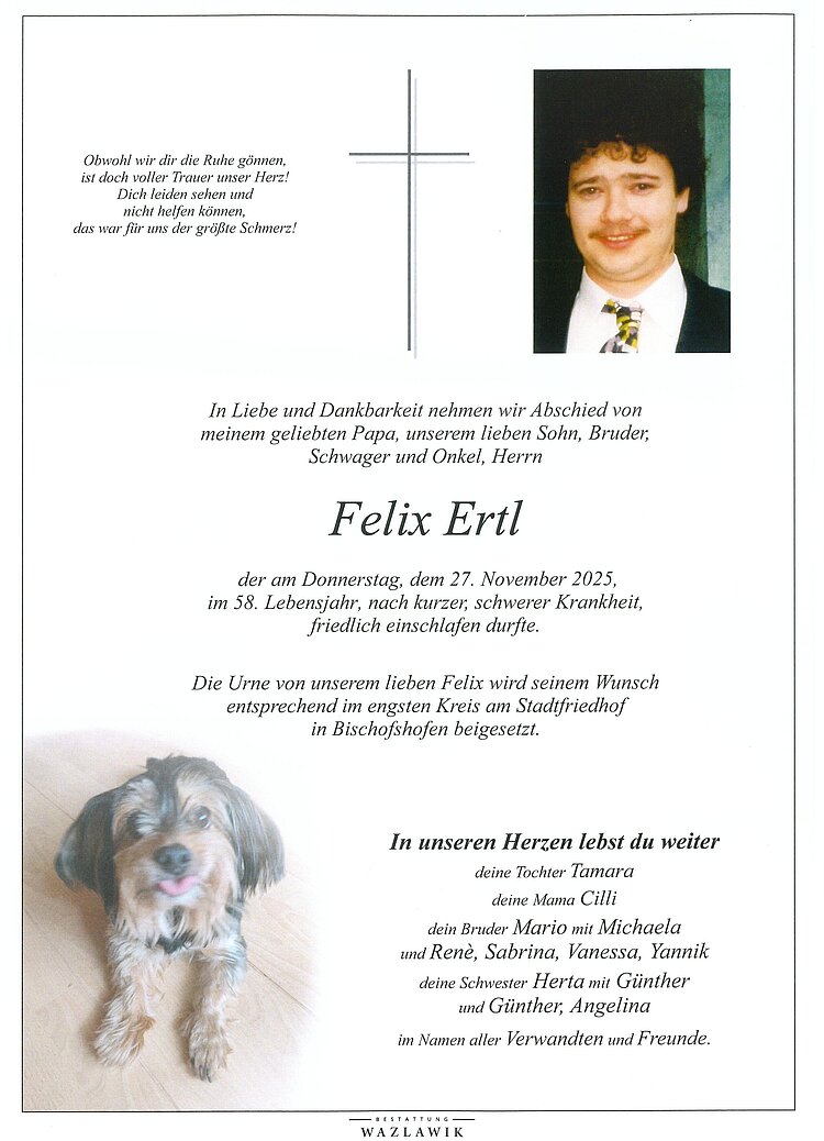 Parte von Felix Ertl † 27.11.2025