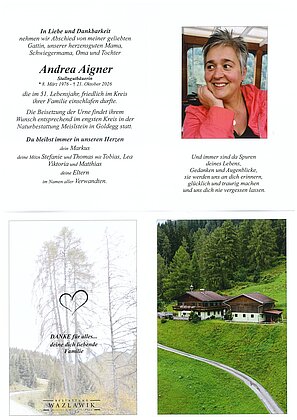 Parte von Andrea Aigner † 21.10.2026 aus Meislstein - Goldegg
