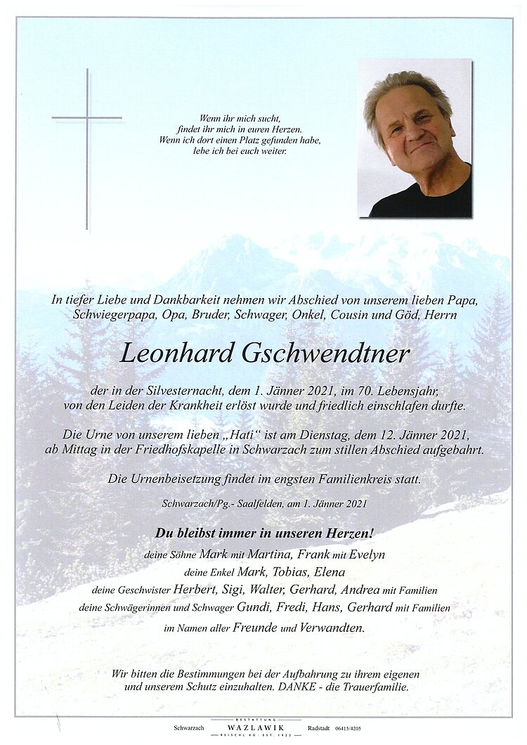 Parte von Leonhard Gschwendtner † 01.01.2021