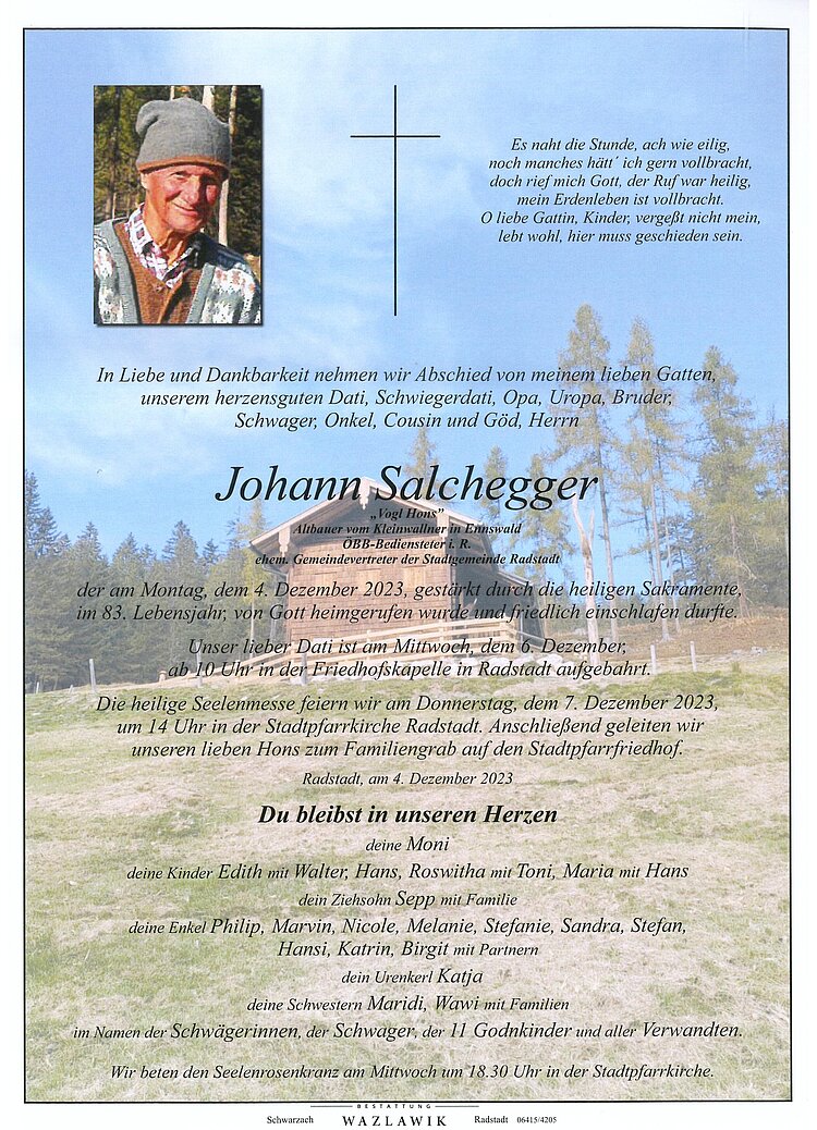Parte von Johann Salchegger † 04.12.2023
