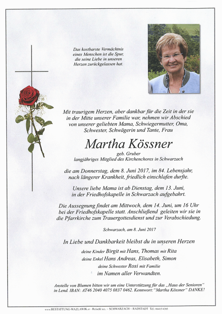 Parte von Martha Kössner † 08.06.2017