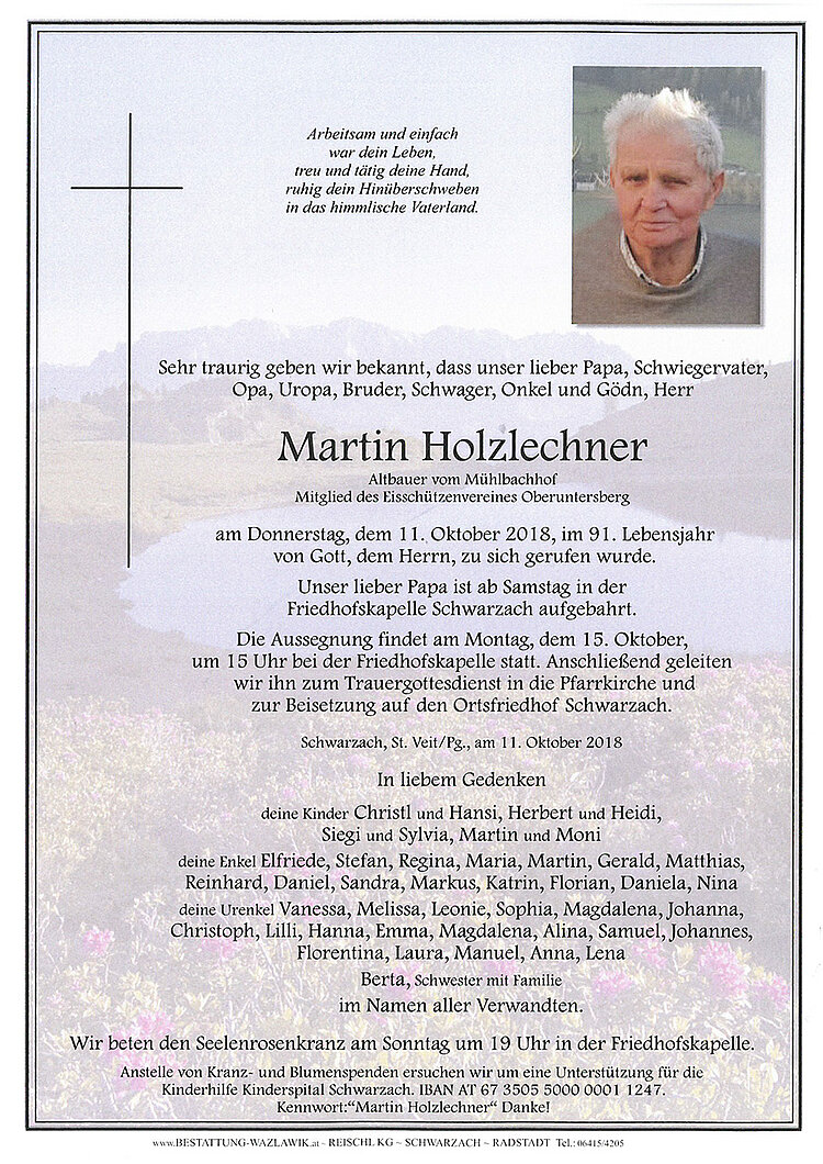 Parte von Martin Holzlechner † 11.10.2018