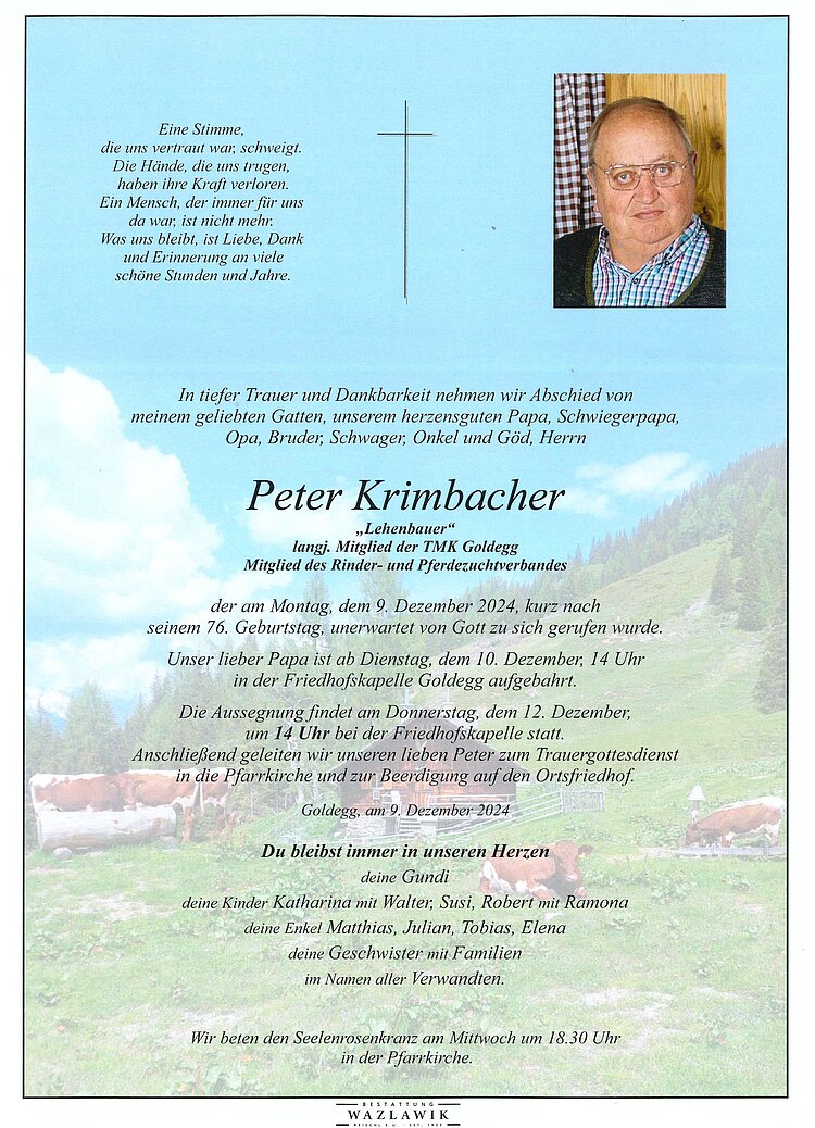 Parte von Peter Krimbacher † 09.12.2024