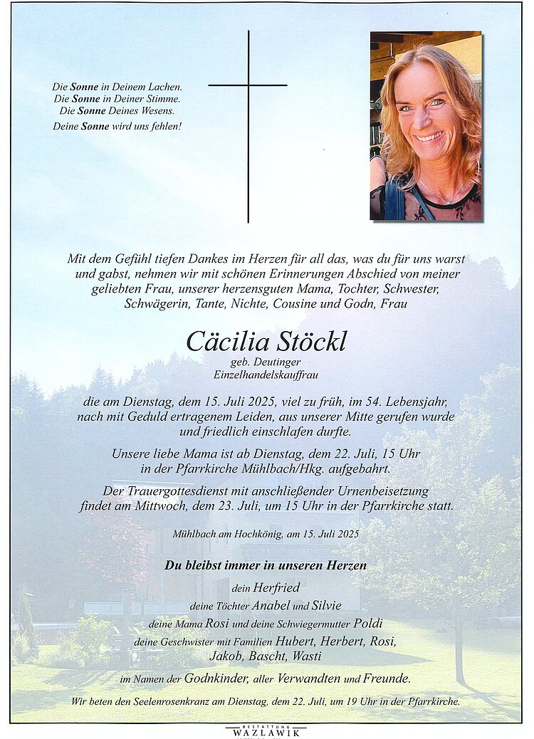 Parte von Cäcilia Stöckl † 15.07.2025