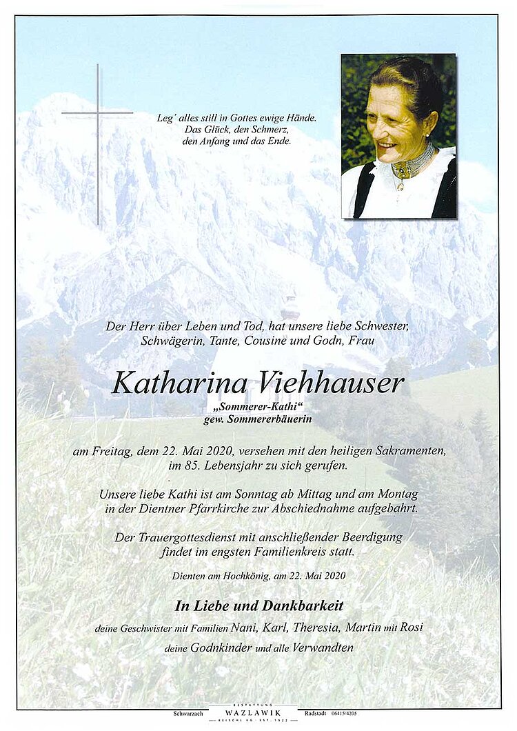 Parte von Katharina Viehhauser † 22.05.2020