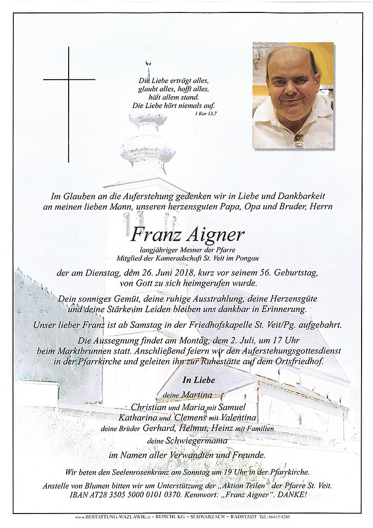 Parte von Franz Aigner † 26.06.2018