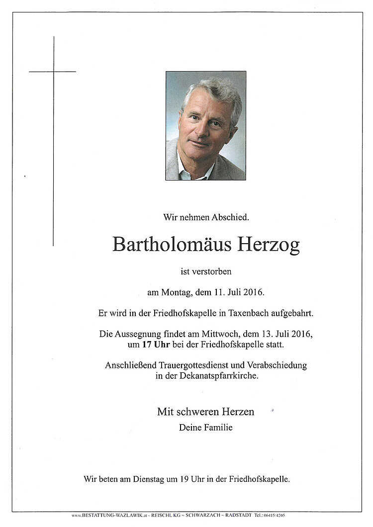 Parte von Bartholomäus Herzog † 11.07.2016
