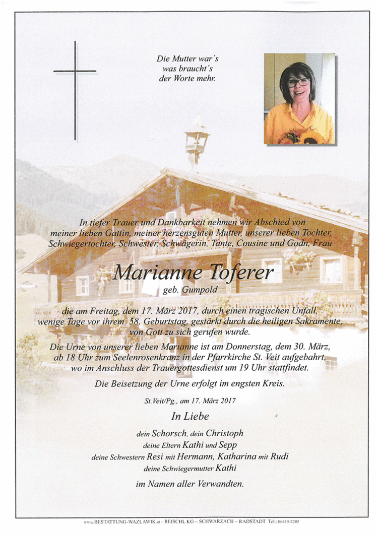 Parte von Marianne Toferer † 17.03.2017