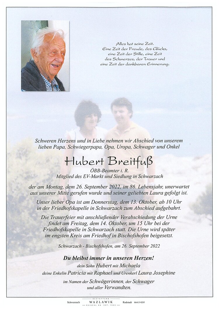 Parte von Hubert Breitfuß † 26.09.2022