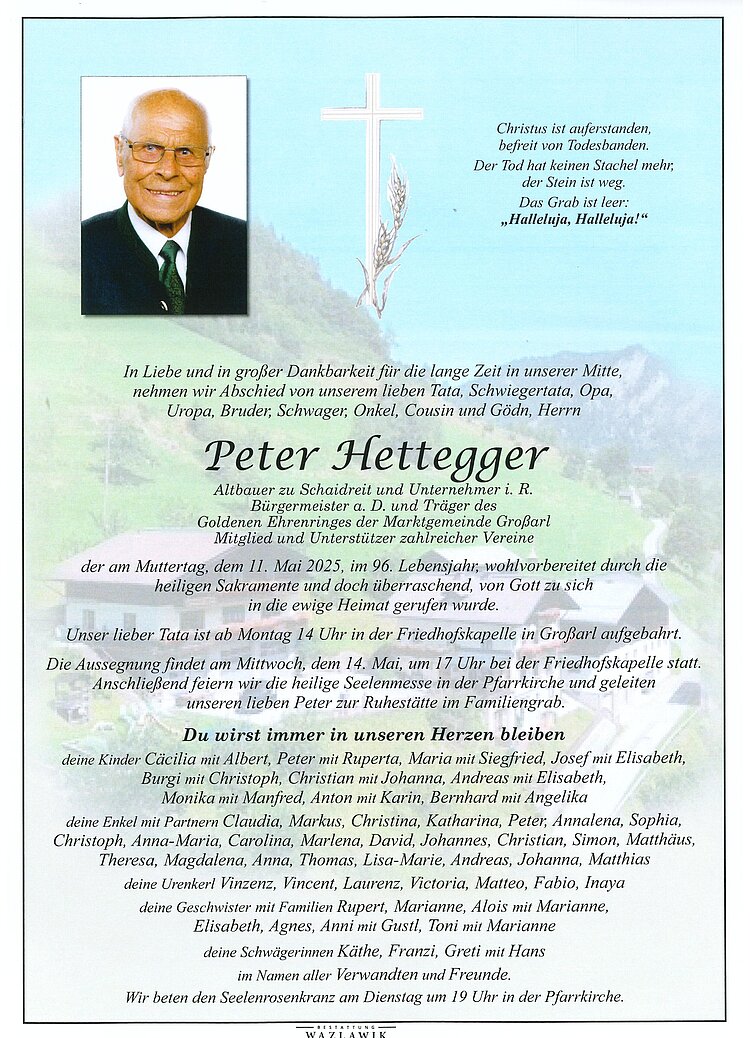 Parte von Peter Hettegger † 11.05.2025