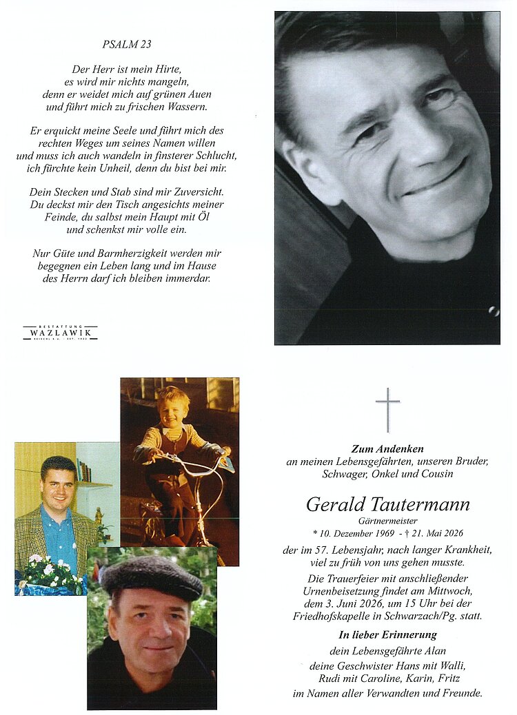Parte von Gerald Tautermann † 21.05.2026