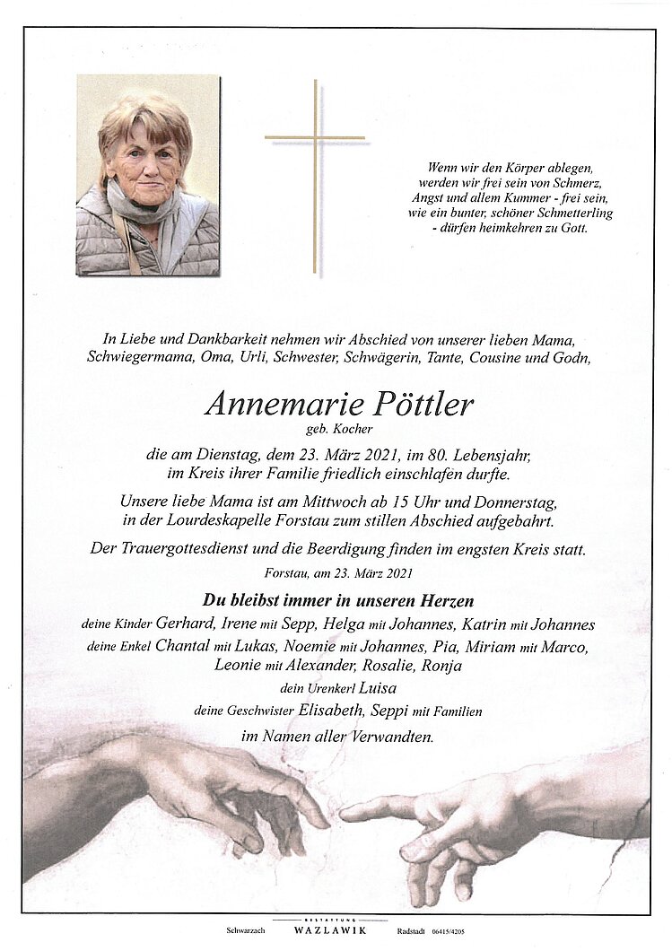 Parte von Annemarie Pöttler † 23.03.2021