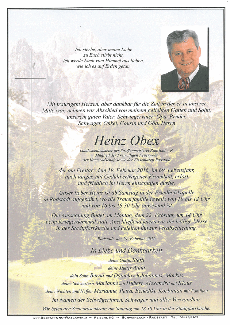 Parte von Heinz Obex † 19.02.2016