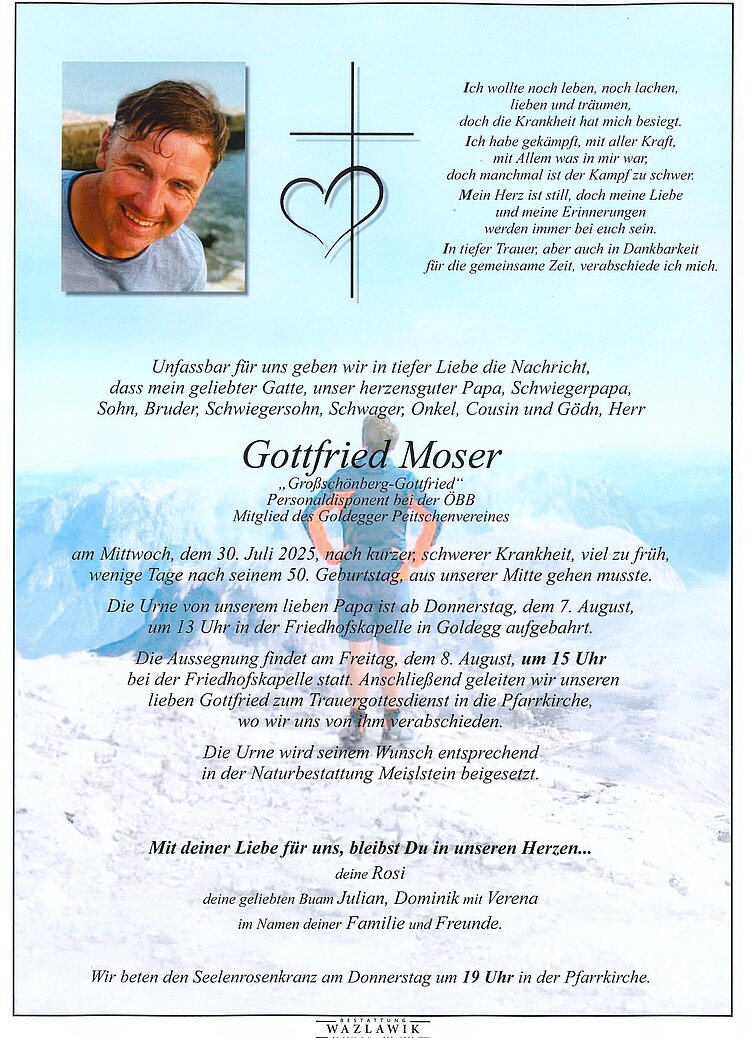 Parte von Gottfried Moser † 30.07.2025