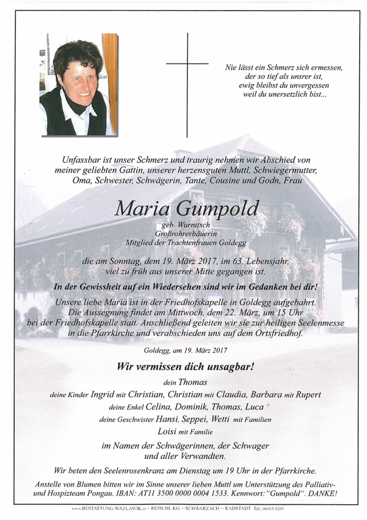 Parte von Maria Gumpold † 19.03.2017