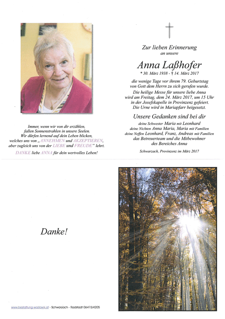 Parte von Anna Laßhofer † 14.03.2017