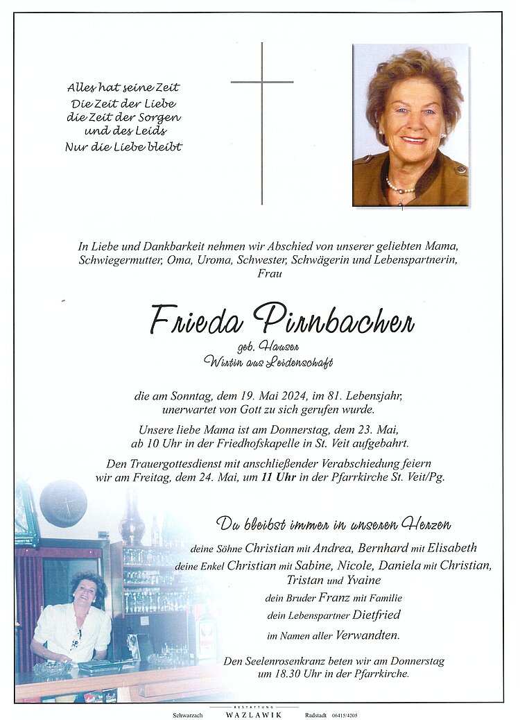 Parte von Frieda Pirnbacher † 19.05.2024