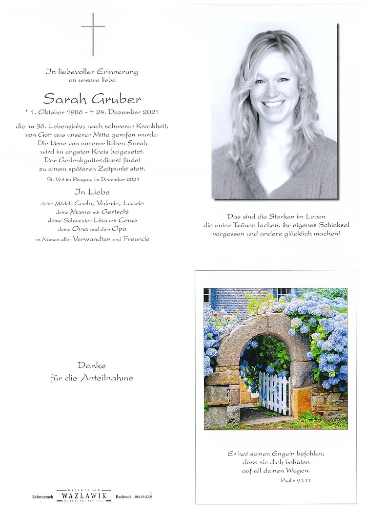Parte von Sarah Gruber † 24.12.2021