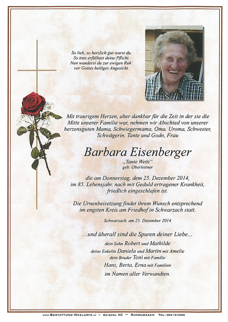 Parte von Barbara Eisenberger † 25.12.2014