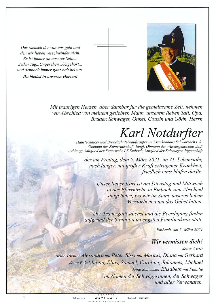 Parte von Karl Notdurfter † 05.03.2021