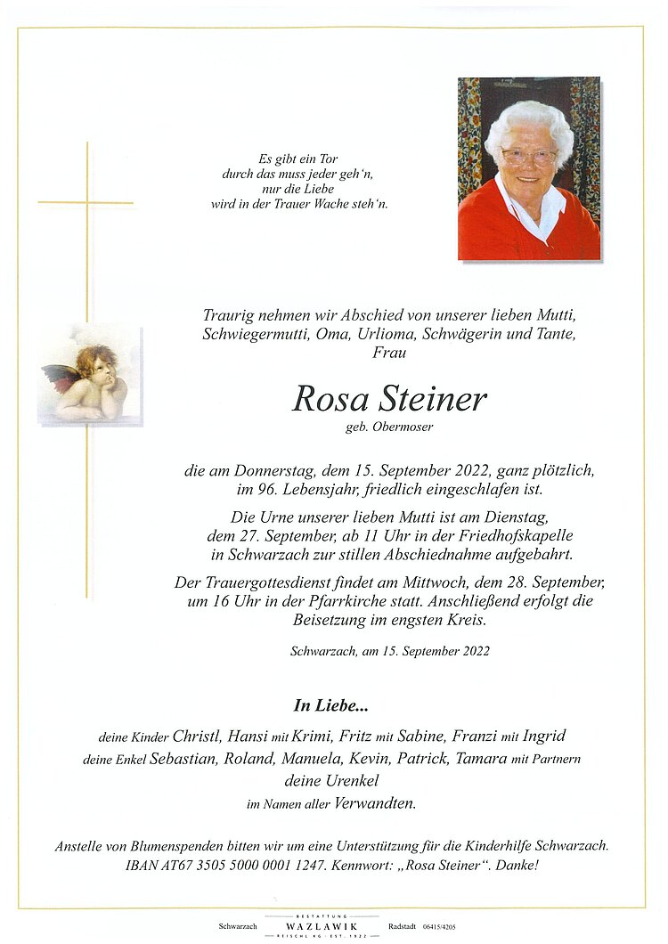 Parte von Rosa Steiner † 15.09.2022