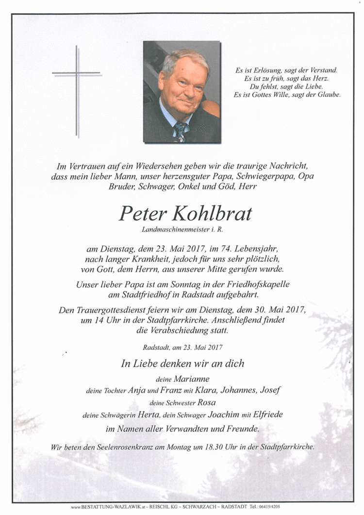 Parte von Peter Kohlbrat † 23.05.2017