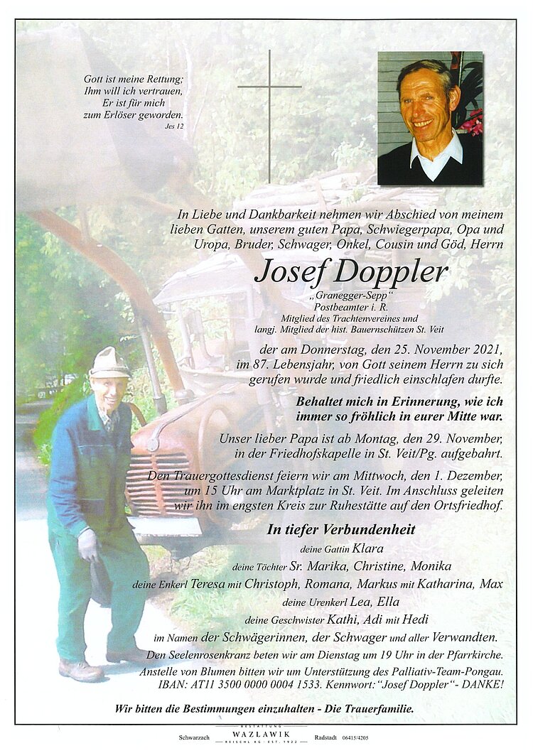 Parte von Josef Doppler † 25.11.2021