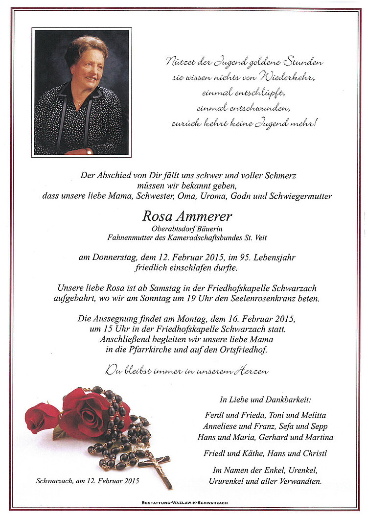 Parte von Rosa Ammerer † 12.02.2015