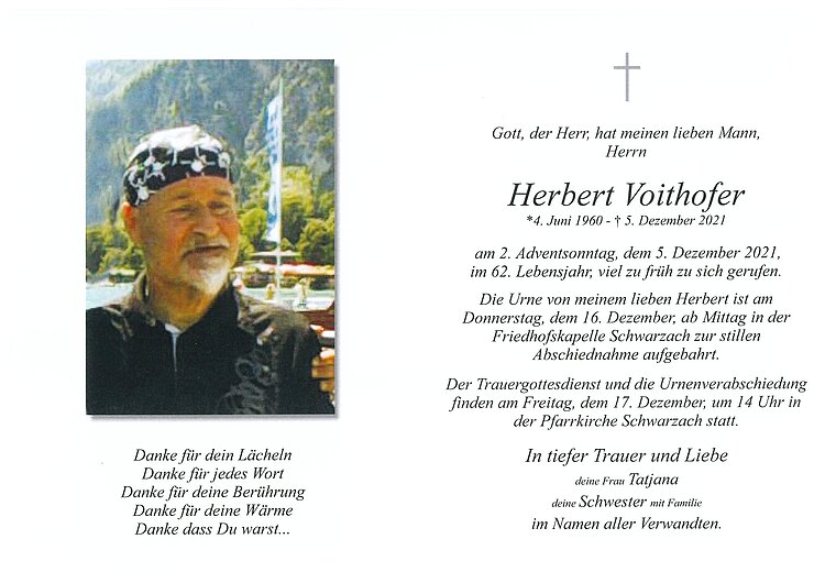 Parte von Herbert Voithofer † 05.12.2021