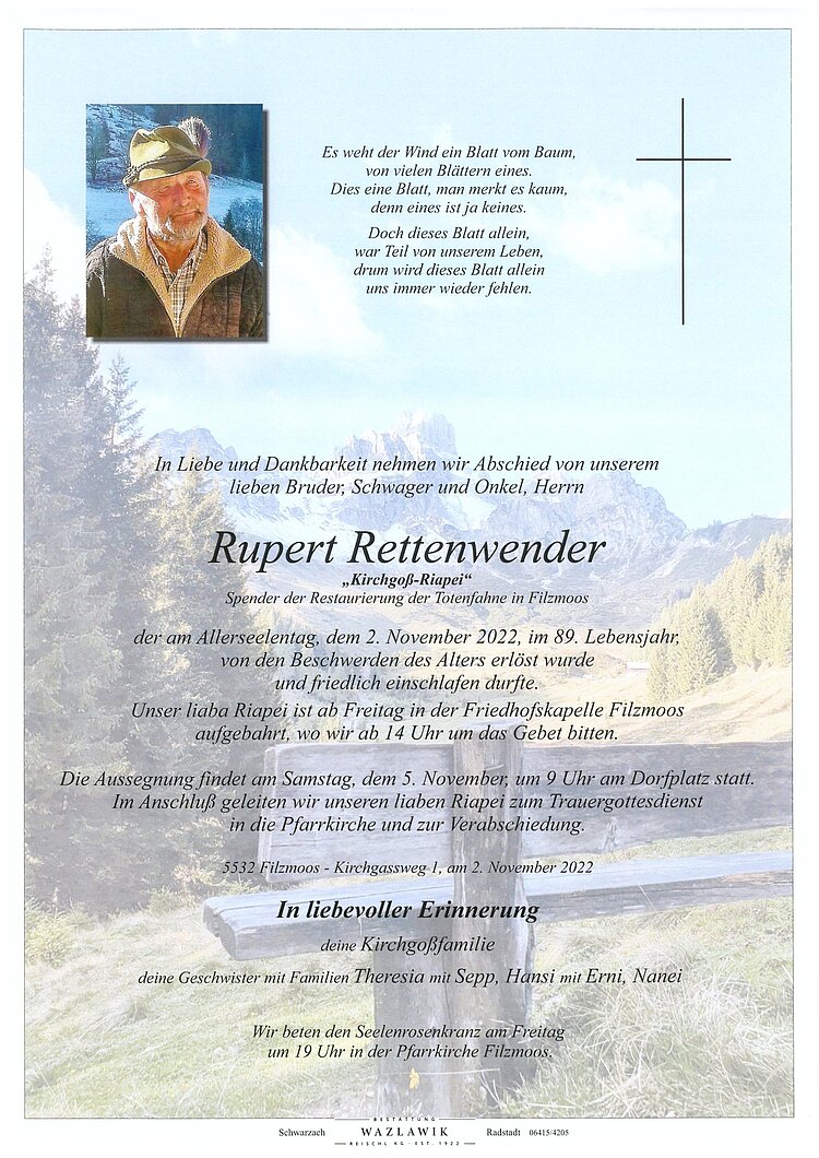 Parte von Rupert Rettenwender † 02.11.2022
