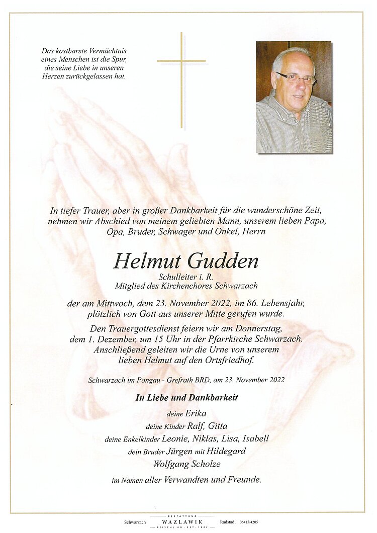 Parte von Helmut Gudden † 23.11.2022