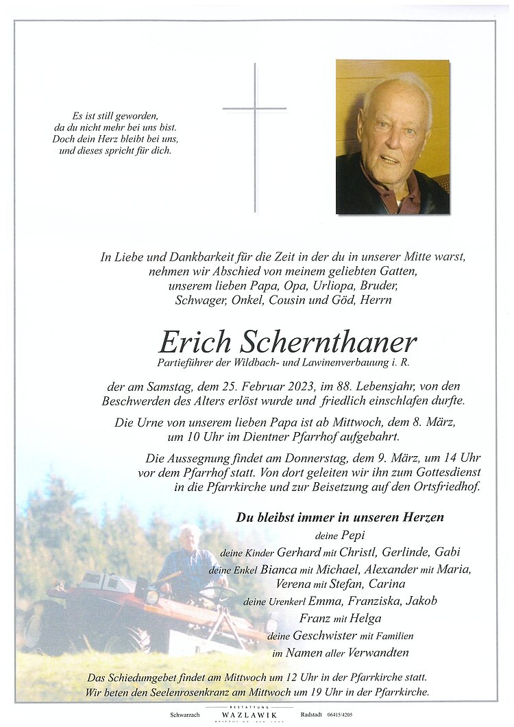 Parte von Erich Schernthaner † 25.02.2023