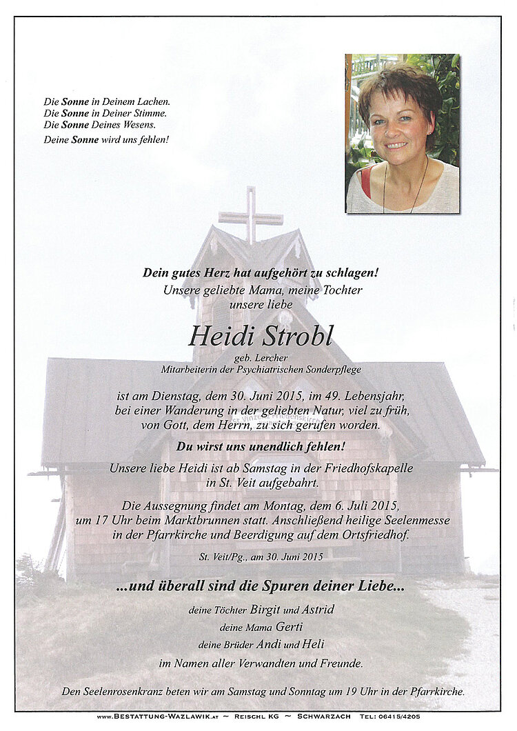 Parte von Heidi Strobl † 30.06.2015