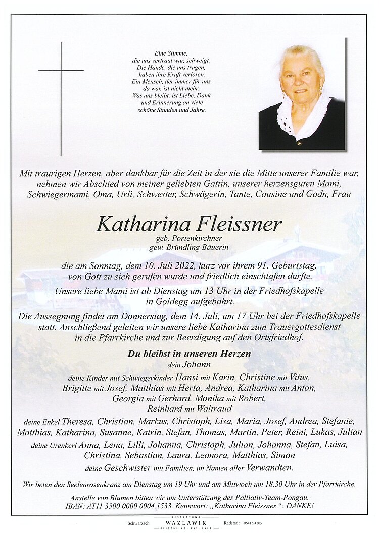 Parte von Katharina Fleissner † 10.07.2022