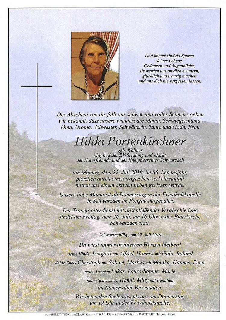 Parte von Hilda Portenkirchner † 22.07.2019