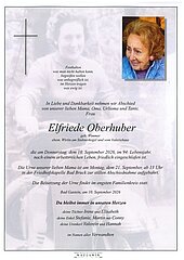 Parte von Elfriede Oberhuber † 10.09.2026 aus Bad Gastein