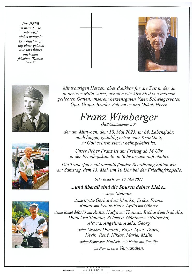 Parte von Franz Wimberger † 10.05.2023