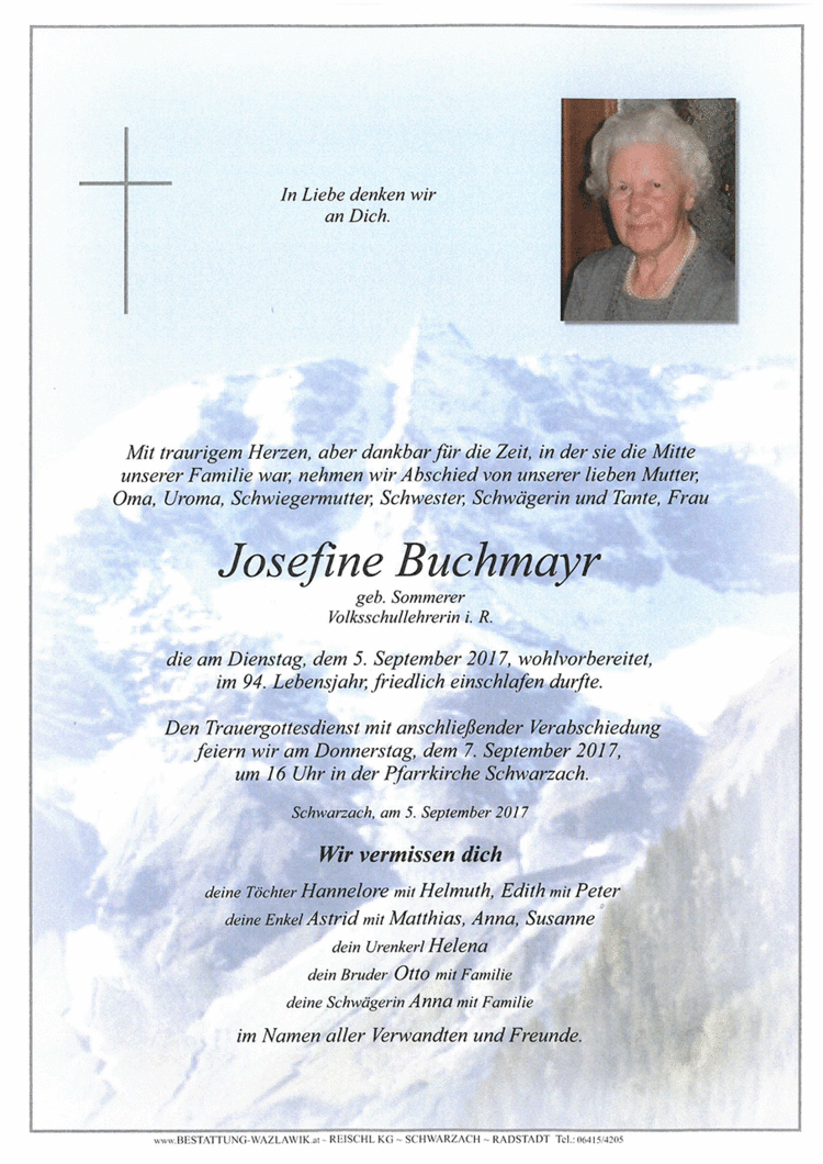 Parte von Josefine Buchmayr † 05.09.2017