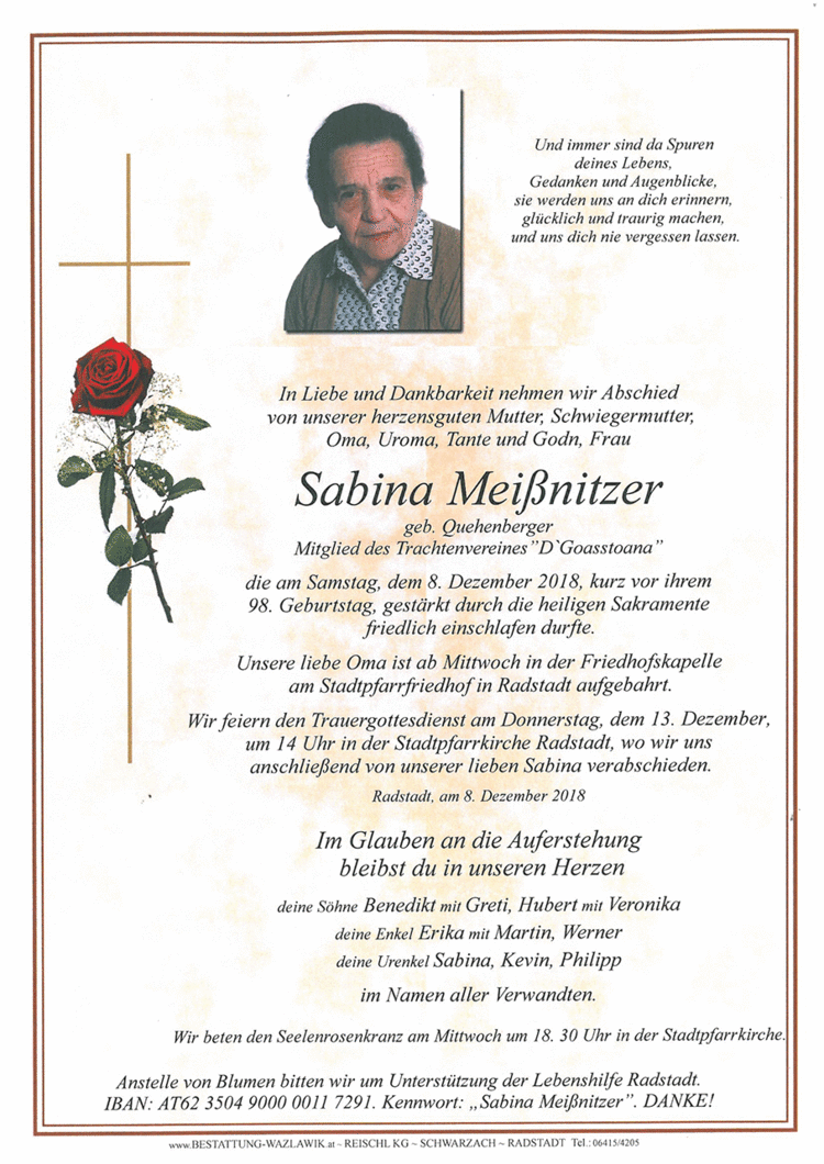 Parte von Sabina Meißnitzer † 08.12.2018