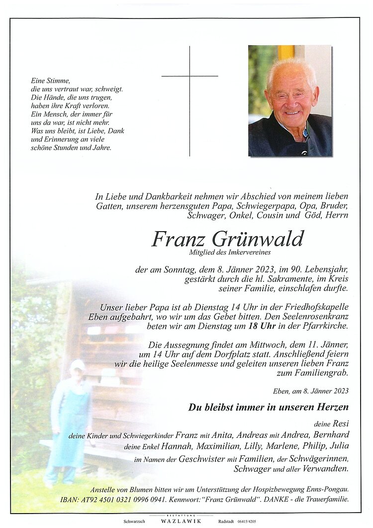 Parte von Franz Grünwald † 08.01.2023