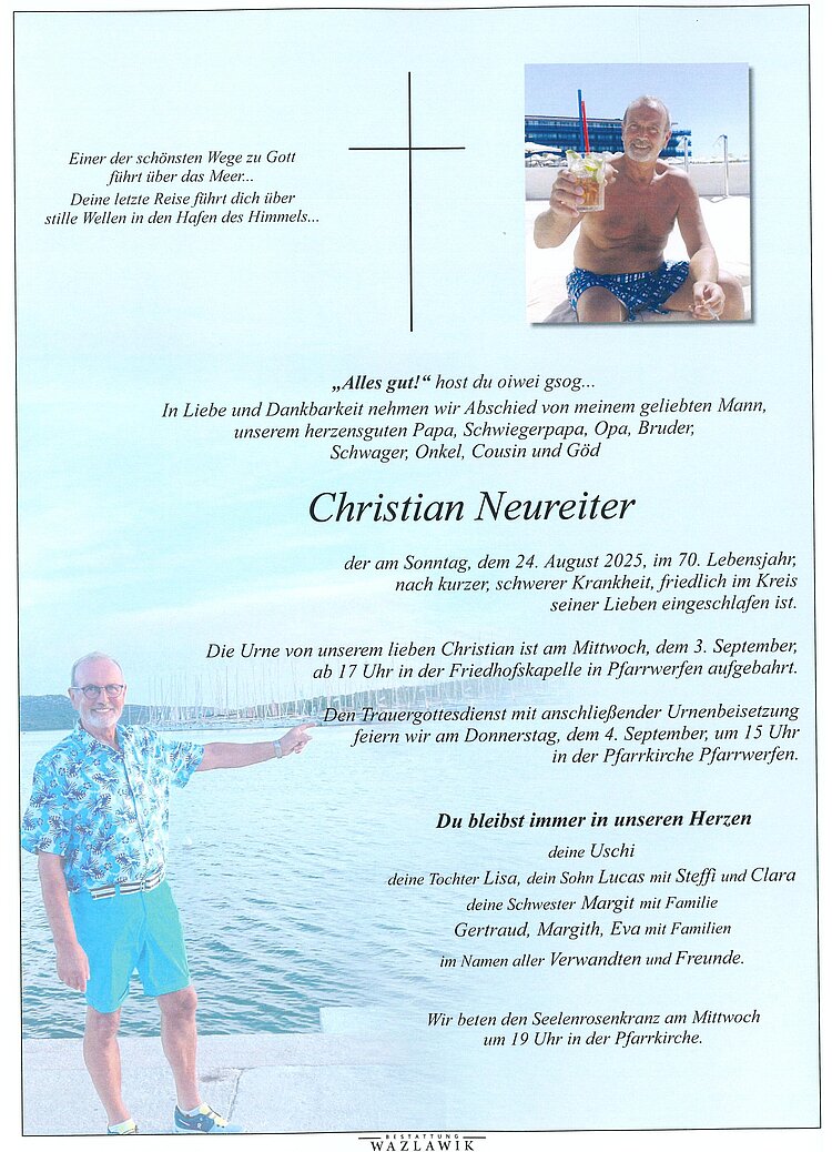 Parte von Christian Neureiter † 24.08.2025