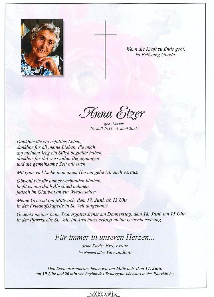 Parte von Anna Etzer † 04.06.2026
