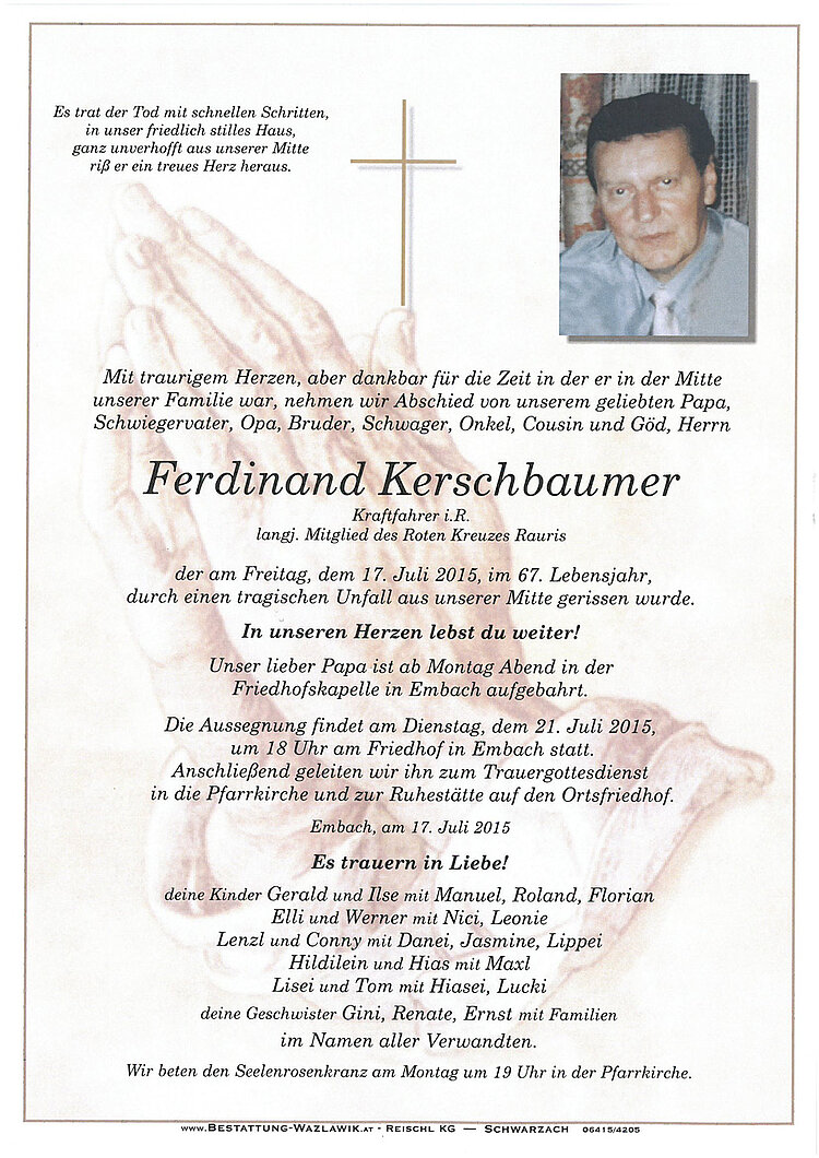 Parte von Ferdinand Kerschbaumer † 17.07.2015